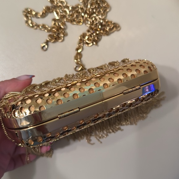 Inge Christopher Gold Fringe Evening Clutch with Chain Strap - Picture 4 of 4